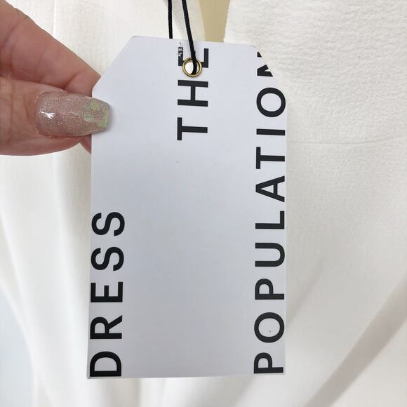 DRESS THE POPULATION Estella Gown XL Off-White Maxi Dress Body-Con Side Slit NWT - Picture 12 of 12